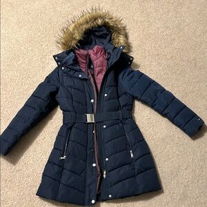 TOMMY HILFIGER' Navy Puffer Coat with Faux Fur Hood